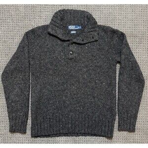 Vintage Polo Ralph Lauren Quarter Button Wool/Alpaca/Acrylic Sweater Mens S Gray